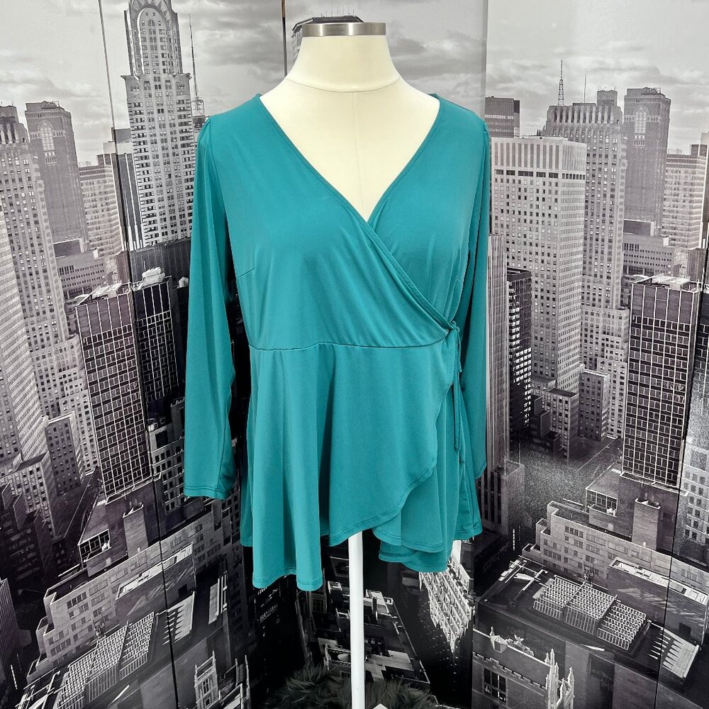 torrid Teal Wrap-Style Long Sleeve Top